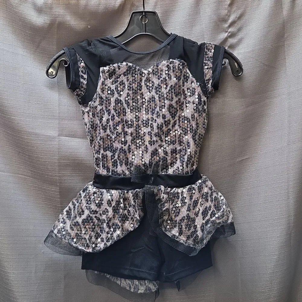 Leopard Print Kids Sz. 12/14 Costume..tights, beret With Ears, Tail And Eye Mask